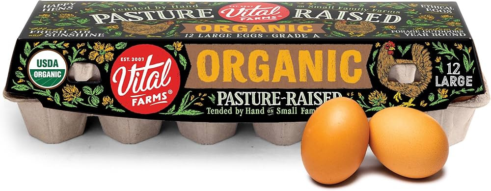 Vital Farms Organic Pasture Raised Eggs Large Brown, 12 Count | Amazon (US)