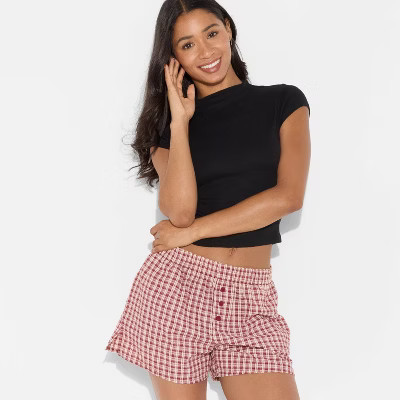 Women's Seersucker Plaid Flannel Graphic Boxer Shorts - Burgundy
This item is not available

 | Target