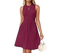 ZESICA Women's Summer Sleeveless Mini Dress 2025 Crewneck Knit A Line Pleated Swing Casual Basic ... | Amazon (US)