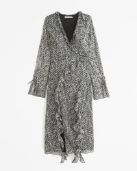 Plunge Ruffle Long-Sleeve Midi Dress | Abercrombie & Fitch (US)