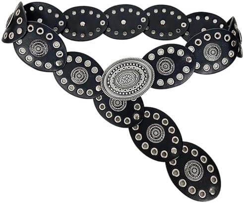 INOGIH Womens Wide Western Cowboy Disc Belt Vintage Cowgirl Concho Leather Belts Boho Style for J... | Amazon (US)