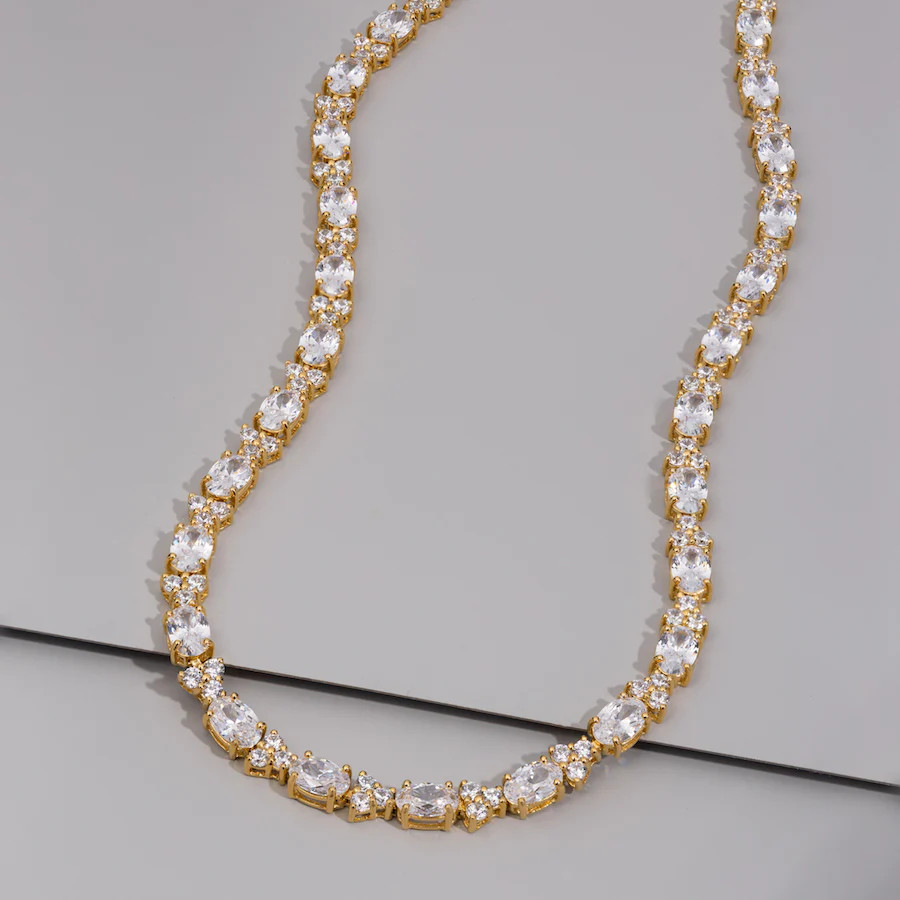 Pave 18K Gold Vermeil Oval Floral Tennis Necklace | Wanderlust + Co