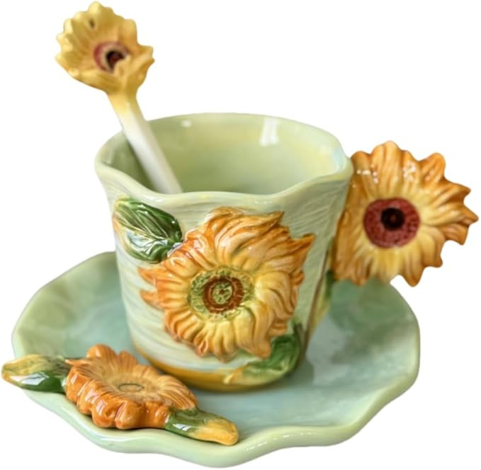 Ceramic Van Gogh Coffee Mug and Saucer set with Spoon,3D Handmade and Hand-painted Tea Mug, 6OZ-S... | Amazon (US)