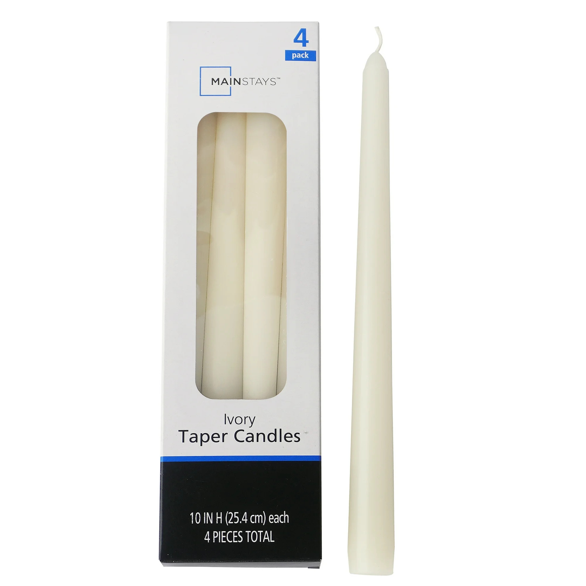 Mainstays Single Wick 10" Taper Candle, Unscented, Ivory, 4 Pack - Walmart.com | Walmart (US)