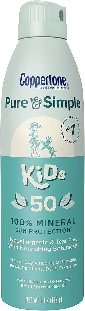 Coppertone Pure and Simple Kids Sunscreen Spray SPF 50, Zinc Oxide Mineral , Tear Free, Water Res... | Amazon (US)
