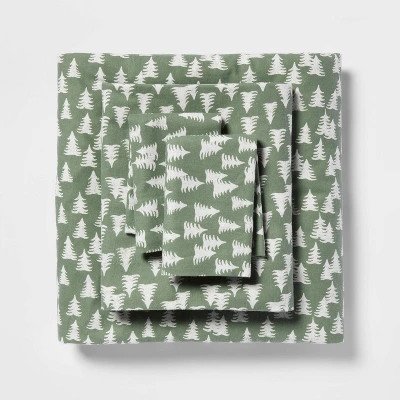 Queen Holiday Pattern Flannel Sheet Set Trees - Threshold™ | Target