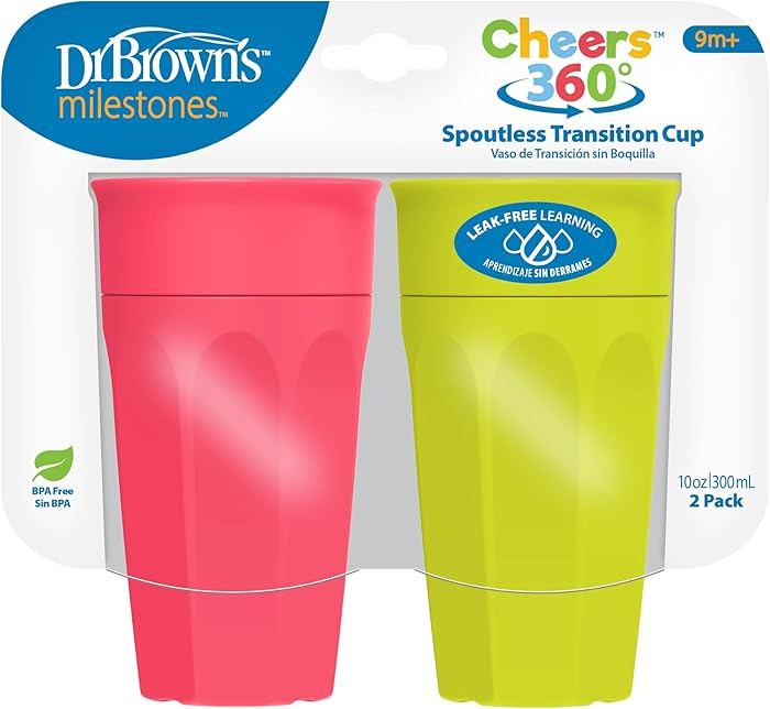 Dr. Brown's Milestones Cheers 360 Spoutless Transition Cup, Travel Friendly and Leak Free Sippy f... | Amazon (US)