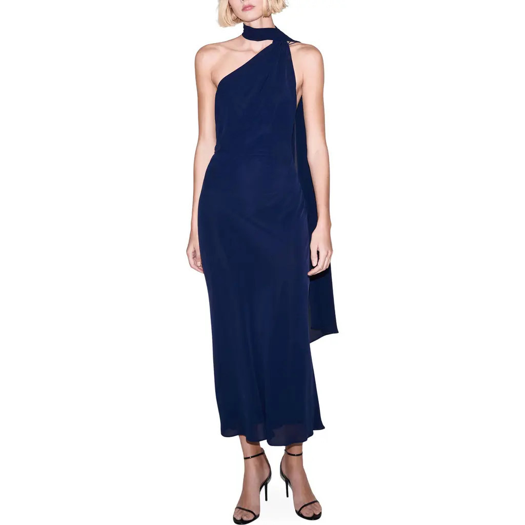 MANGO One Shoulder Scarf Dress in Night Blue at Nordstrom, Size 10 | Nordstrom