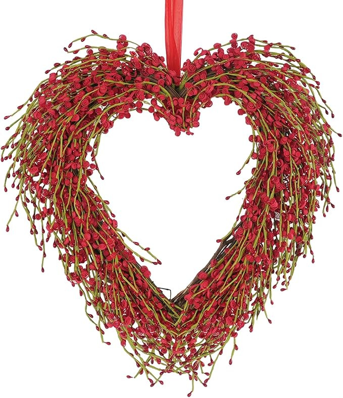 18-inch Valentine's Day Heart-Shaped Wreath Red PE Roll Green Front Door Wreath Handcrafted Valen... | Amazon (US)