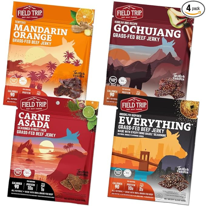 Field Trip Grass Fed Beef Jerky Variety Pack, Healthy Gluten Free Snacks, All Natural, Paleo-Frie... | Amazon (US)