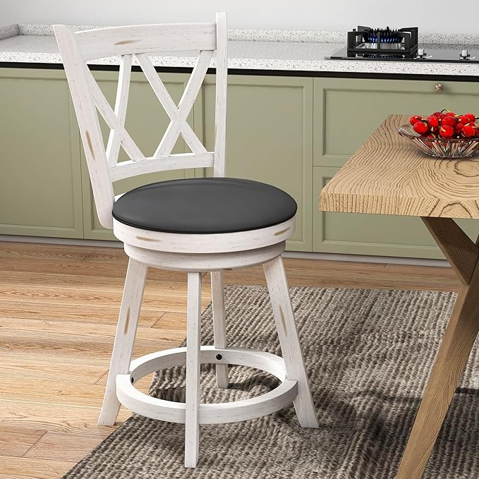 24" Swivel Bar Stools Set of 2, Swivel Counter Height Stools with Back & Solid Wood Footrest, Woo... | Amazon (US)