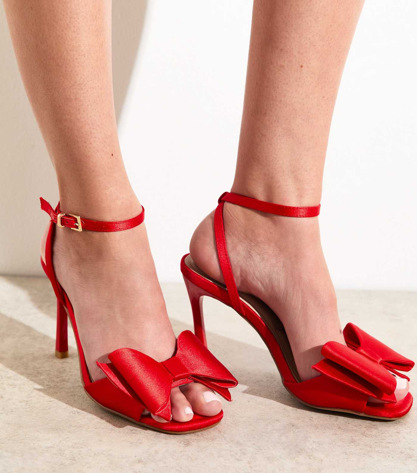 Red Satin Bow Embellished Heeled Sandals | New Look | New Look (UK)