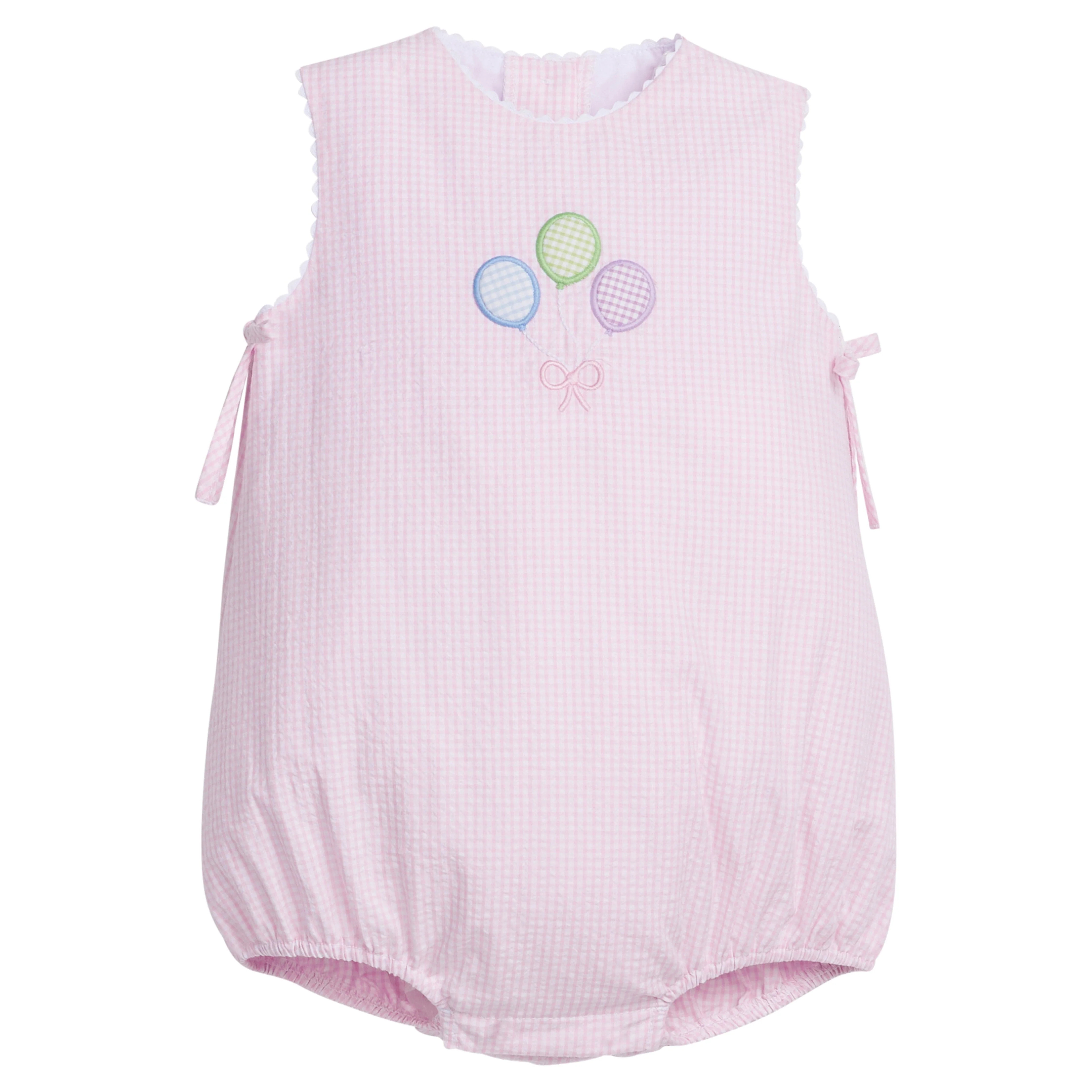 Girls Pink Gingham Balloon Bubble Romper | Little English
