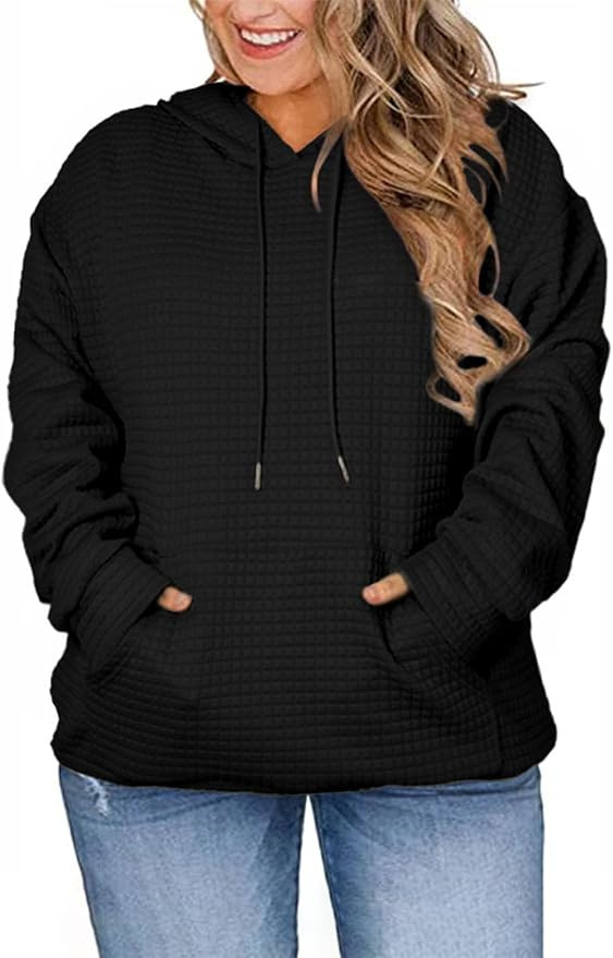 Eytino Womens Plus Size Hoodies Tops Casual Long Sleeve Drawstring Waffle Pullover Sweatshirt wit... | Amazon (US)