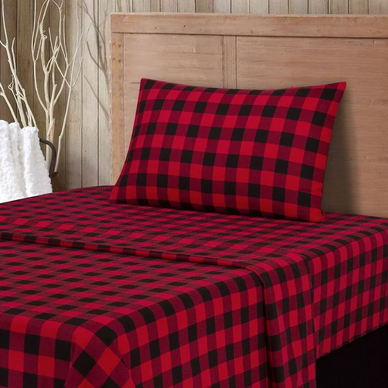 Mainstays Flannel Sheet Set, Red and Black Buffalo Plaid, Twin | Walmart (US)