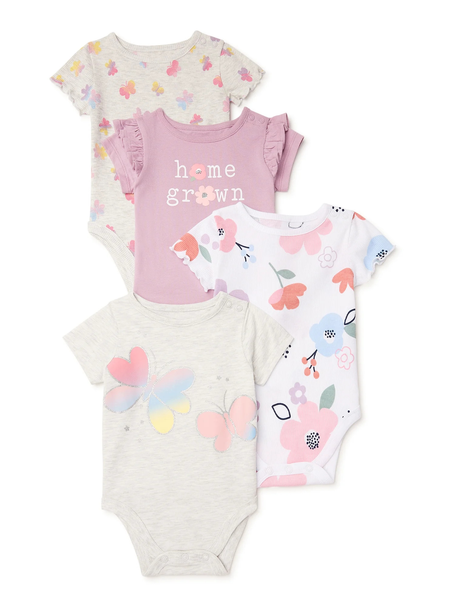 Garanimals Baby Girl Short Sleeve Bodysuit Multipack, 4-Pack, Sizes 0/3M-24M - Walmart.com | Walmart (US)