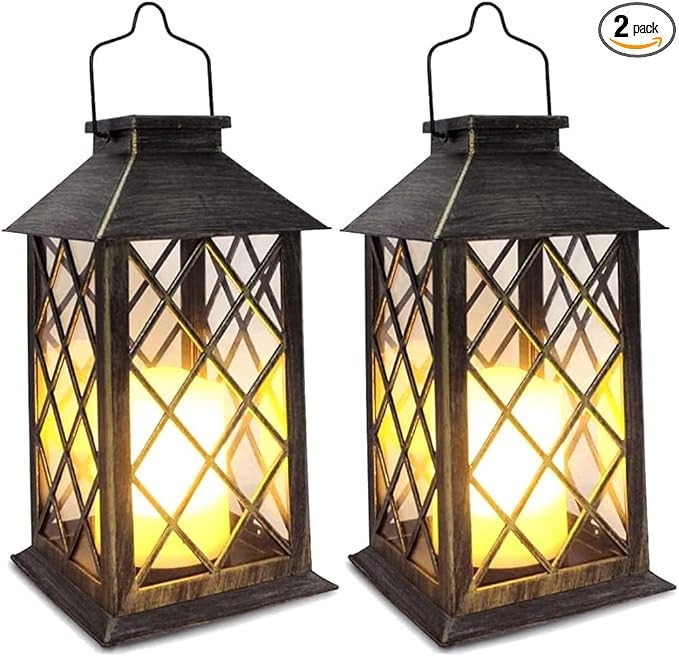 SHYMERY Solar Lantern,Outdoor Garden Hanging Lanterns,2 Pack 14 Inch Lasts 3X Longer 10 lumens Wa... | Amazon (US)