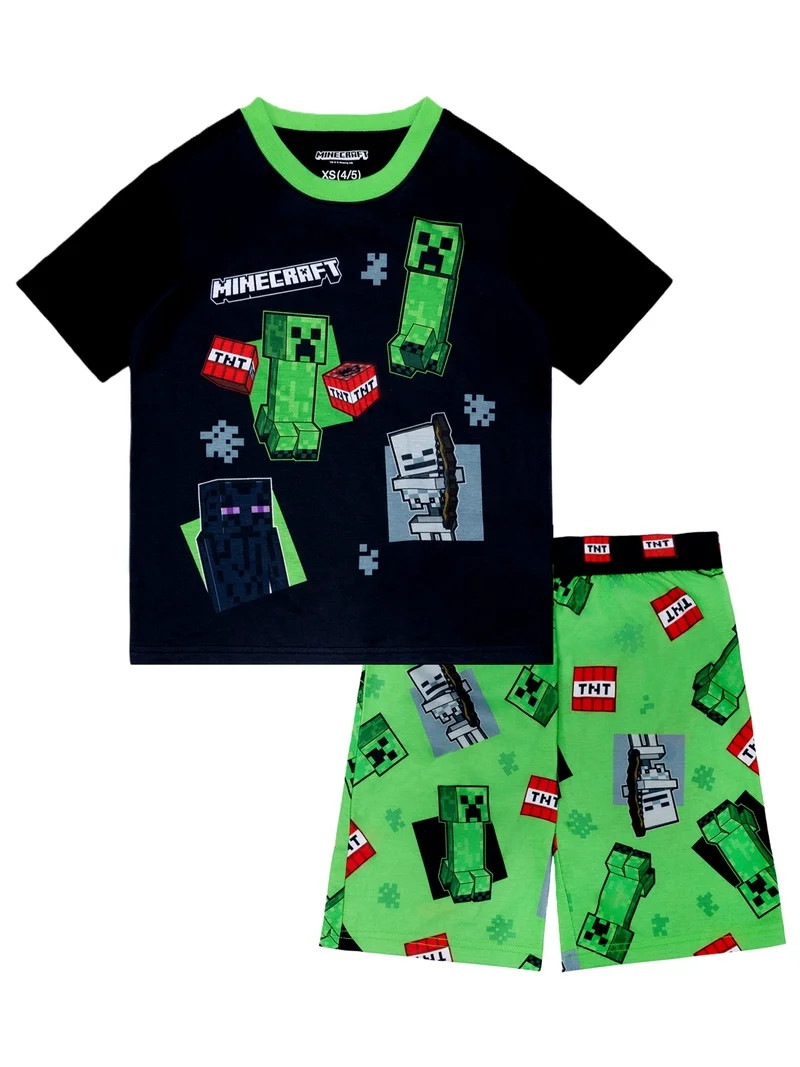Minecraft 2-Piece Short Sleeve and Short Pajama Set, 4-16 | Walmart (US)