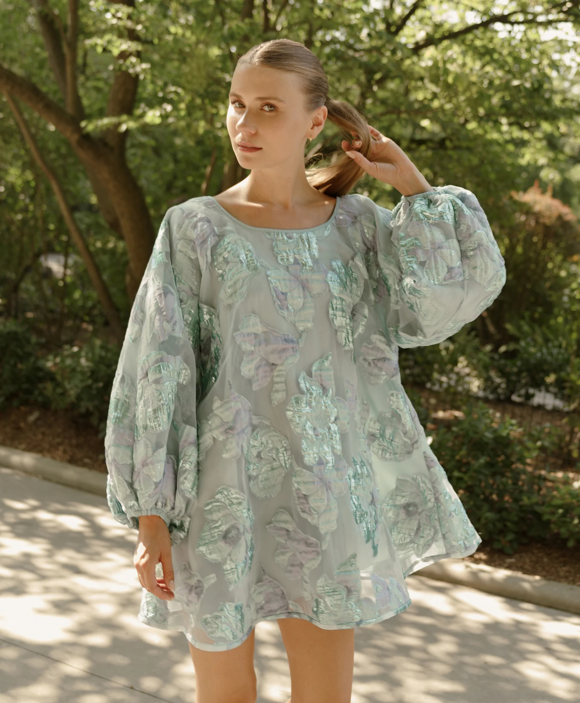 Add to Wishlist Sky Blue Magnolia Floral Organza Good Luck Dress | Arianne Elmy