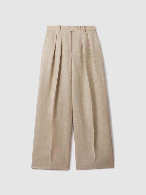 Reiss Natural Cassie Linen Wide Leg Suit Trousers | Reiss UK