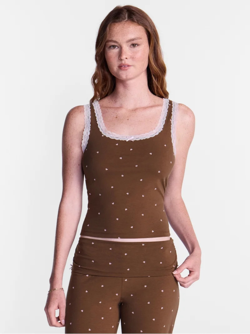 No Boundaries Cotton Blend Jersey Sleep Lace Tank Top, Women\u2019s XXS-3X | Walmart (US)