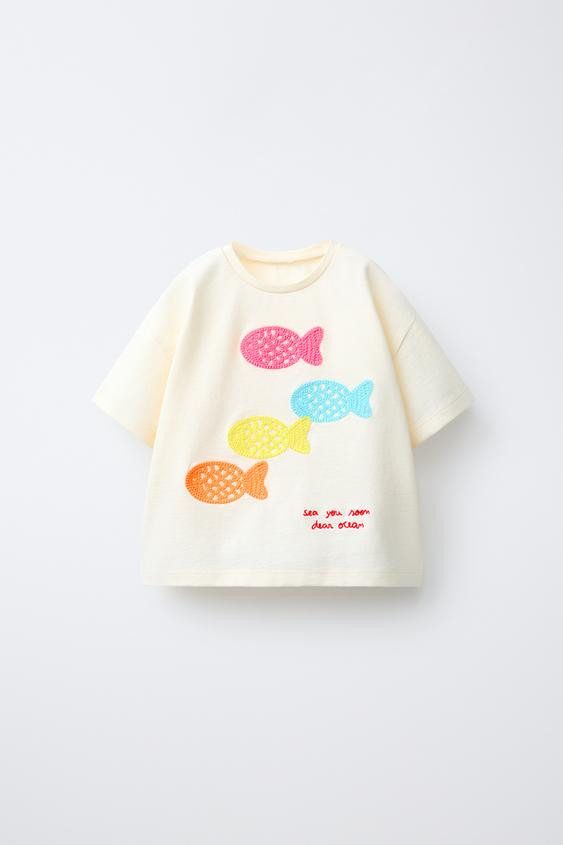 CROCHET EMBROIDERED FISH T-SHIRT | Zara US