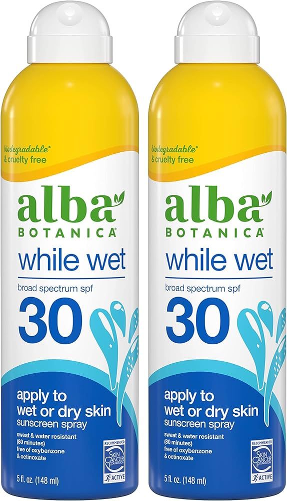 Alba Botanica Sunscreen for Face and Body, While Wet Sunscreen Spray, Broad Spectrum SPF 30, Wate... | Amazon (US)