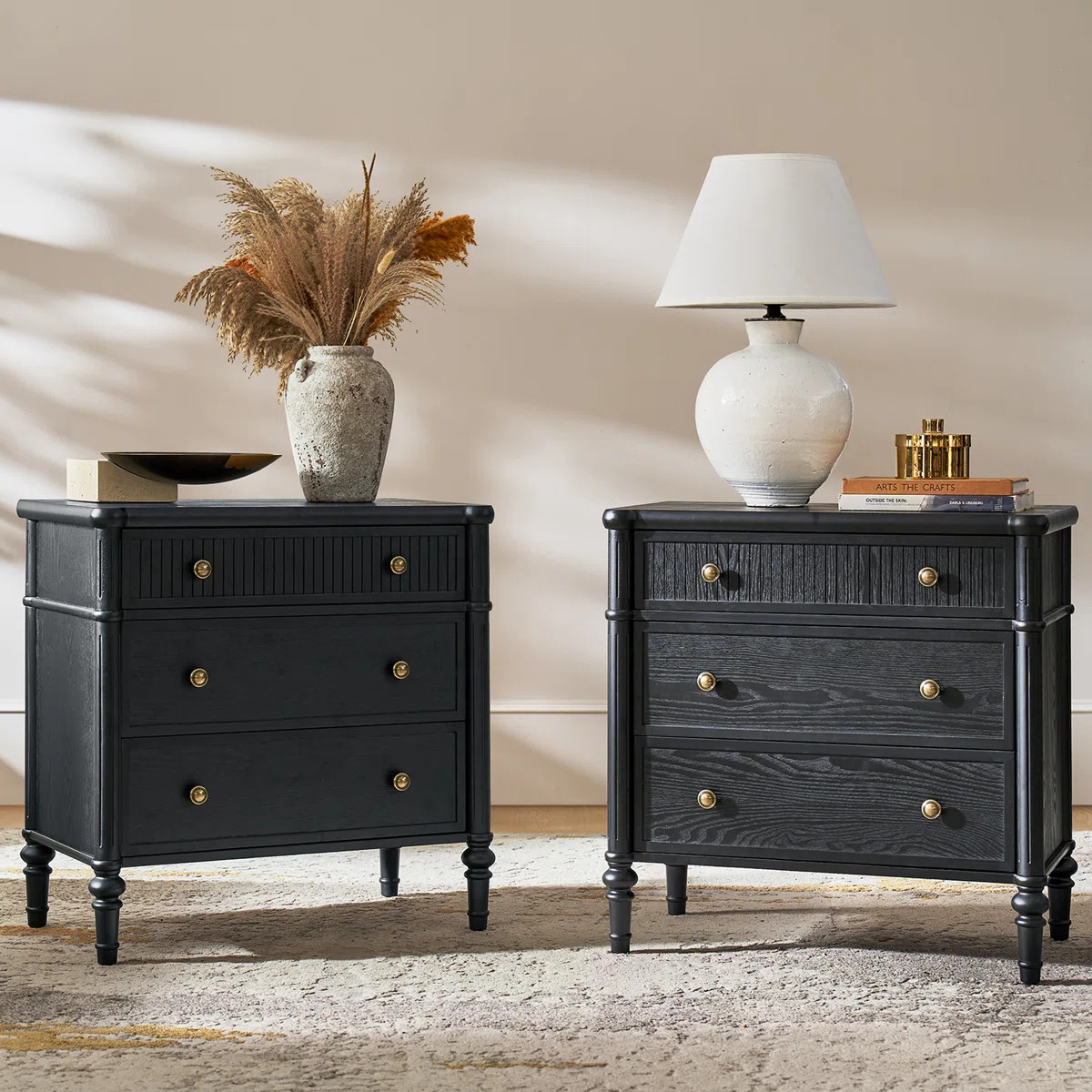 Hoai 28" W 3-Drawer Nightstand with Power Outlets (Set of 2) | Wayfair North America