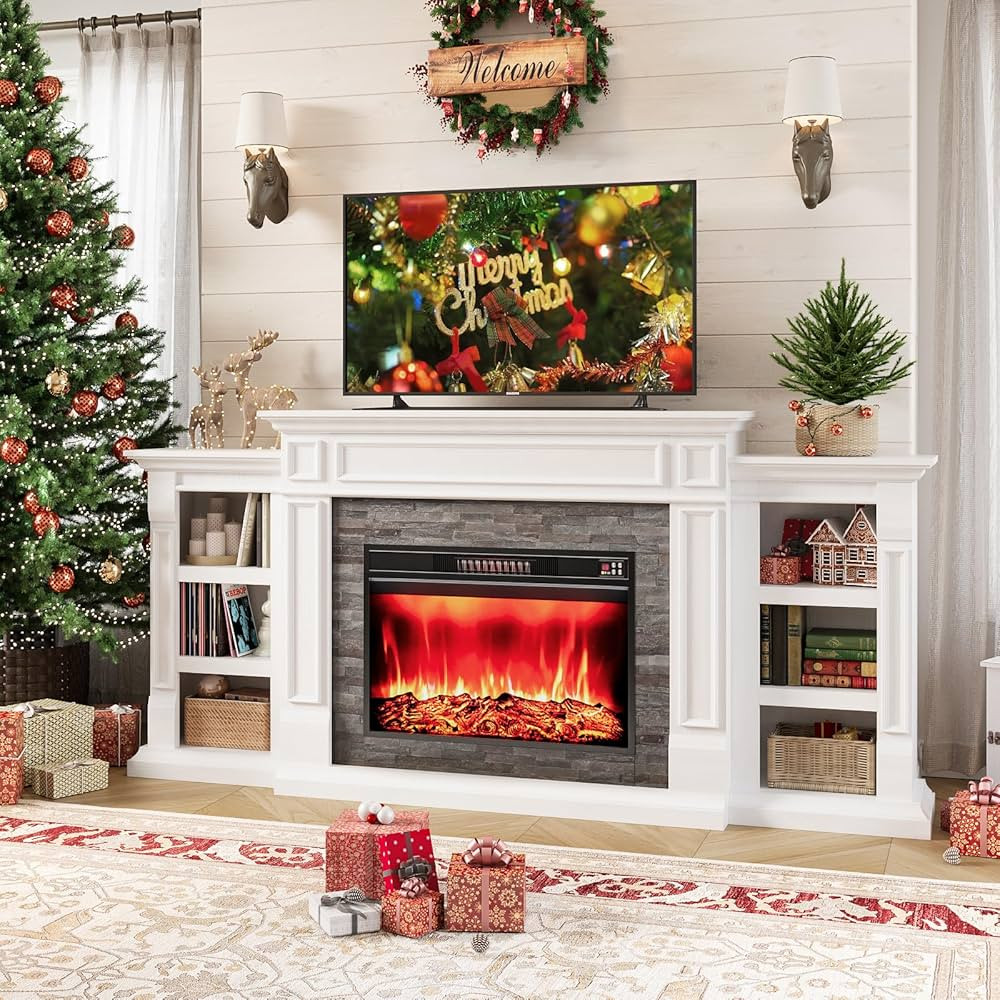 LGHM 80" Electric Fireplace with Mantel, Fireplace TV Stand for TVs Up to 90 Inch, Modern Enterta... | Amazon (US)