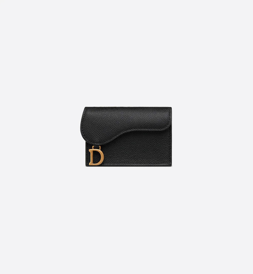 Saddle Flap Card Holder Black Grained Calfskin | DIOR | Dior Couture
