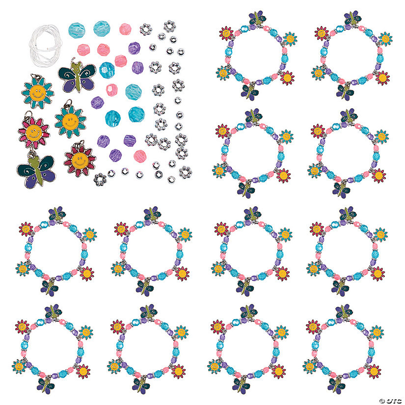 12" Beaded Butterfly & Daisy Charm Bracelet Craft Kit - Makes 12 | Oriental Trading Company