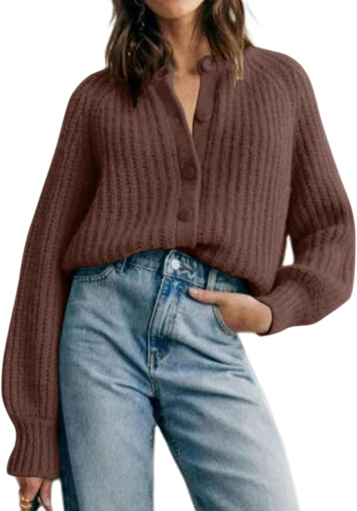 Zeagoo 2025 Cardigan Sweaters for Women Long Sleeve Chunky Knit Cardigan Crew Neck Button Down Fa... | Amazon (US)