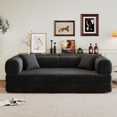 YOBTOP 78.8" Convertible Floor Sofa Bed with Pillow Backrest & Armrest, Modular Loveseat Couch for Living Room & Bedroom, Black Corduroy | Target