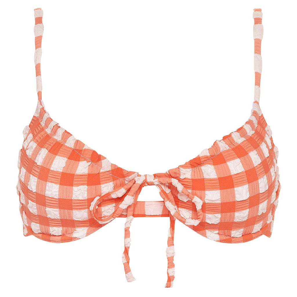 Shrimp Gingham Lucy Bikini Top | Montce