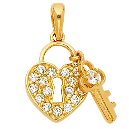 Key Lock Heart Pendant Solid 14k Yellow Gold Charm Love Style CZ Key To My Heart Polished Fancy 13 x 18 mm | Walmart (US)