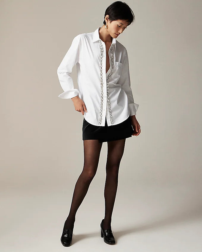 Embellished gar&ccedil;on shirt with tulle in cotton poplin | J. Crew US
