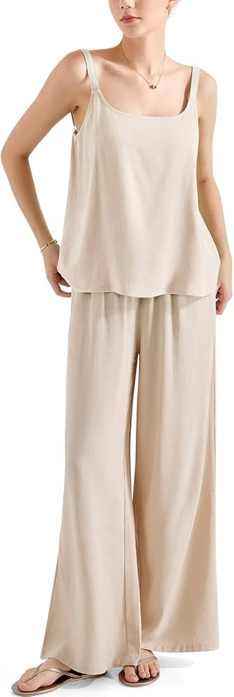SUUKSESS Women 2 Piece Outfits Linen Pants Set Summer Travel Vacation Matching Sets | Amazon (US)