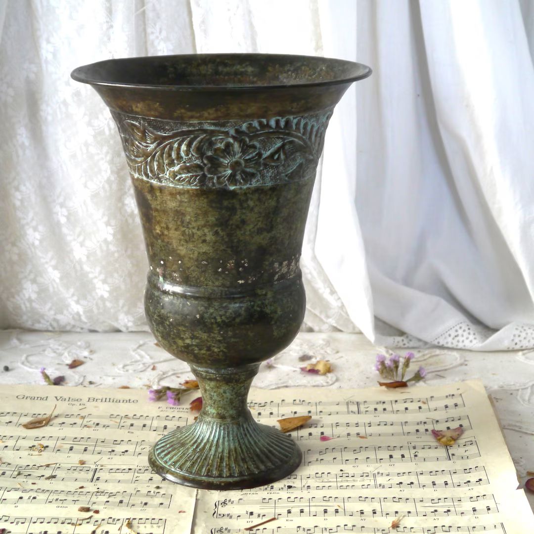 Decorative Vintage Metal Urn Planter - Etsy UK | Etsy (UK)
