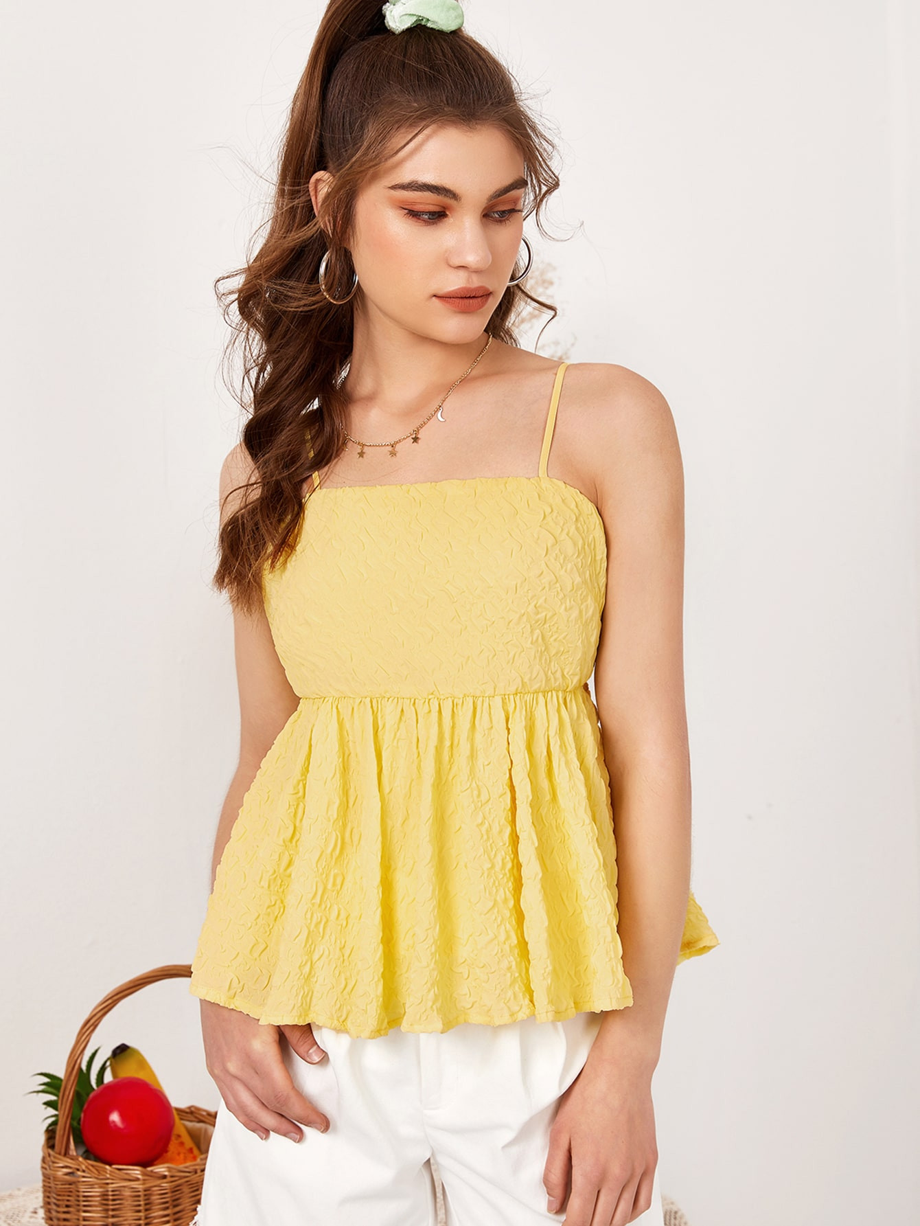 SHEIN Ruffle Hem Crinkle Cami Top | SHEIN