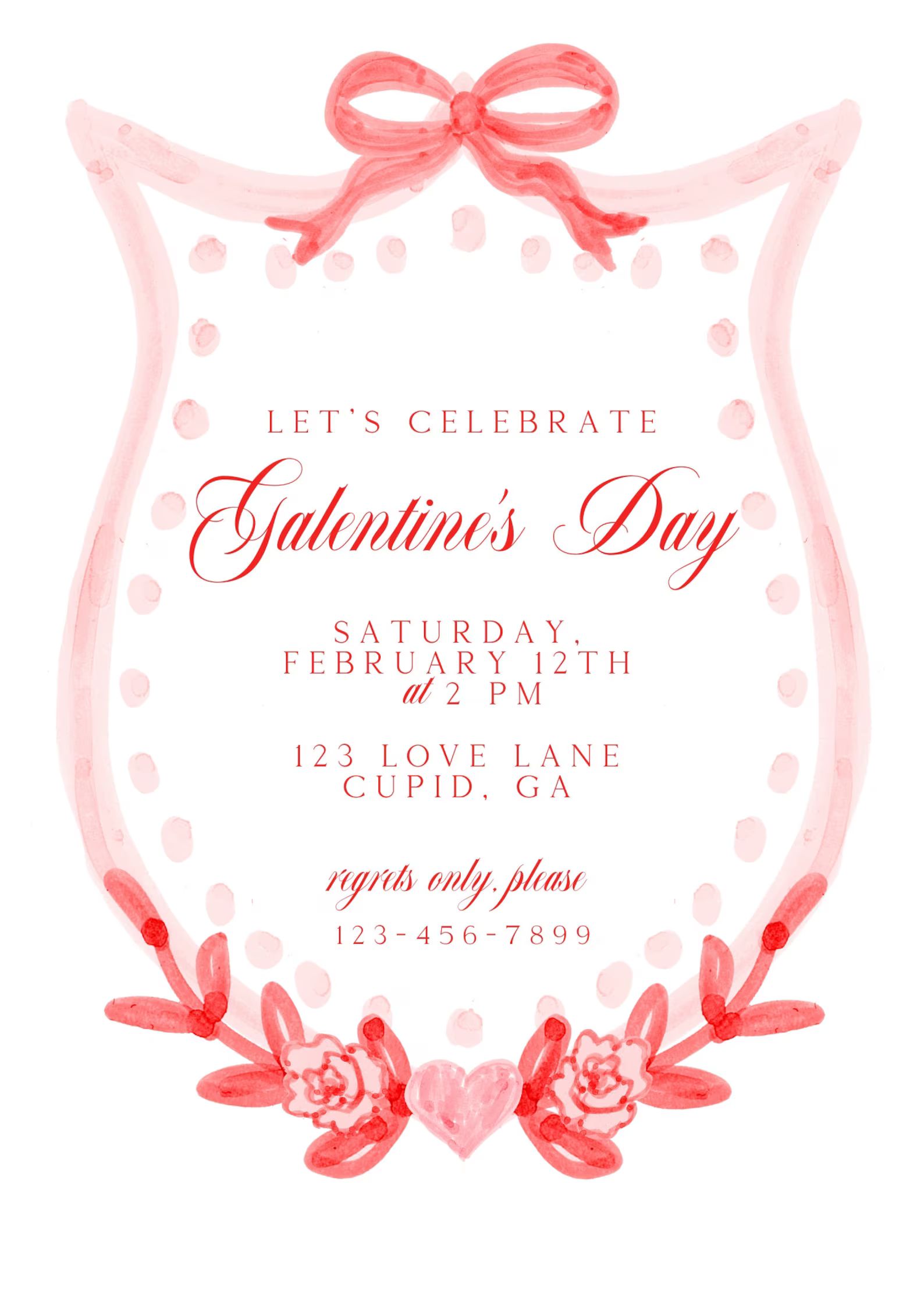 Printable Valentines Day / Galentines Invitation - Watercolor Bow Trellis, Grandmillenial, Heart ... | Etsy (US)