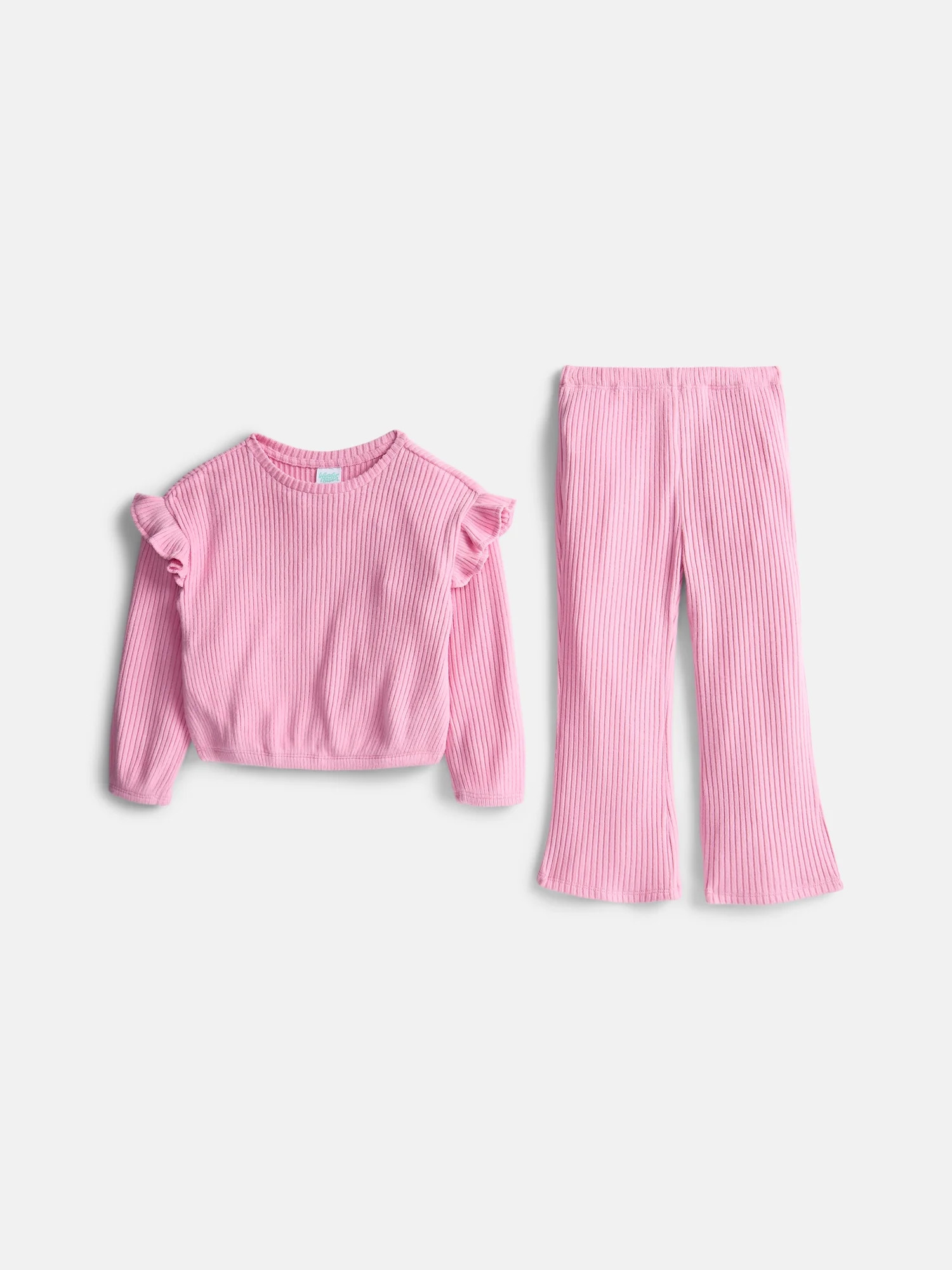 Wonder Nation Toddler Girls' Ribbed Top and Wide Leg Pants Set, 2-Piece, Sizes 12M-5T | Walmart (US)