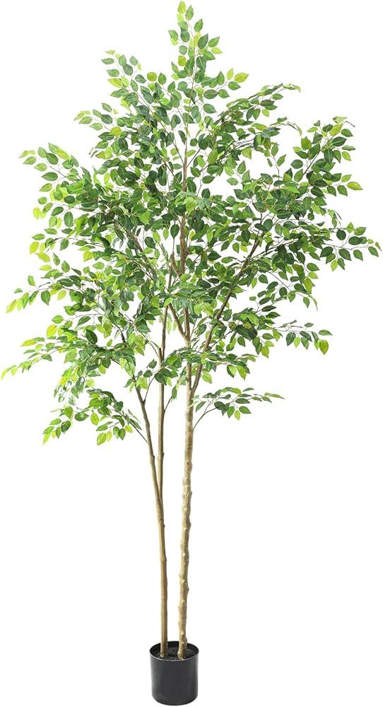 Tall Ficus Tree Artificial，8ft(96in) Realistic Texture Potted Faux Ficus Tree， Fake Trees Ind... | Amazon (US)