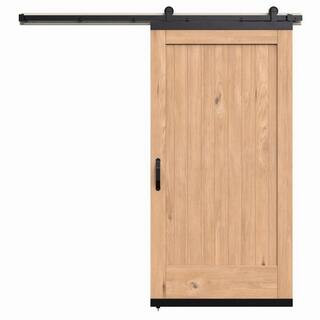 JELD-WEN 36 in. x 80 in. Karona 1 Panel Unfinished Rustic White Oak Wood Sliding Barn Door with H... | The Home Depot