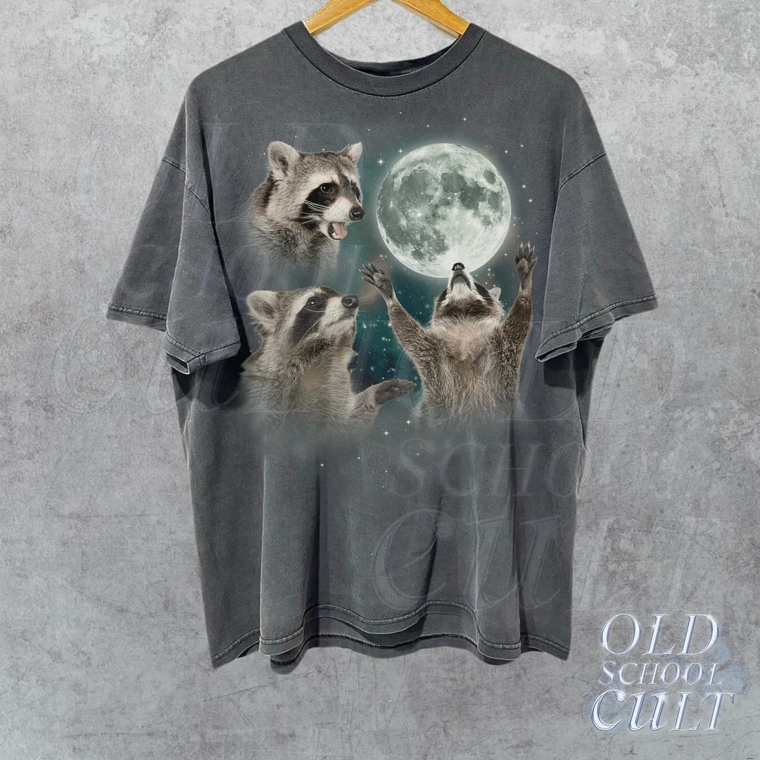 Three Raccoons Vintage Graphic T-shirts, Retro Raccoon Moon Tshirt, Raccoon Lovers, Funny Raccon ... | Etsy (US)