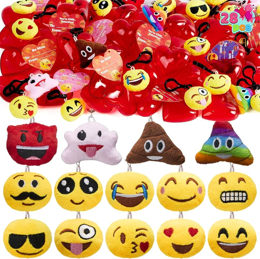 JOYIN 28 Pcs Valentines Expression Face Keychains Filled Hearts and Valentine’s Day Cards for C... | Amazon (US)