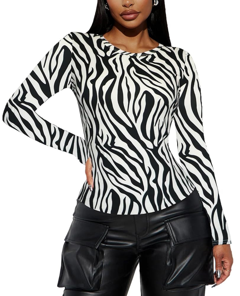 Women's Long Sleeve Basic Tops - Crew Neck Casual Going Out Y2K Fall Top Fitted T Shirt Clothes | Amazon (US)