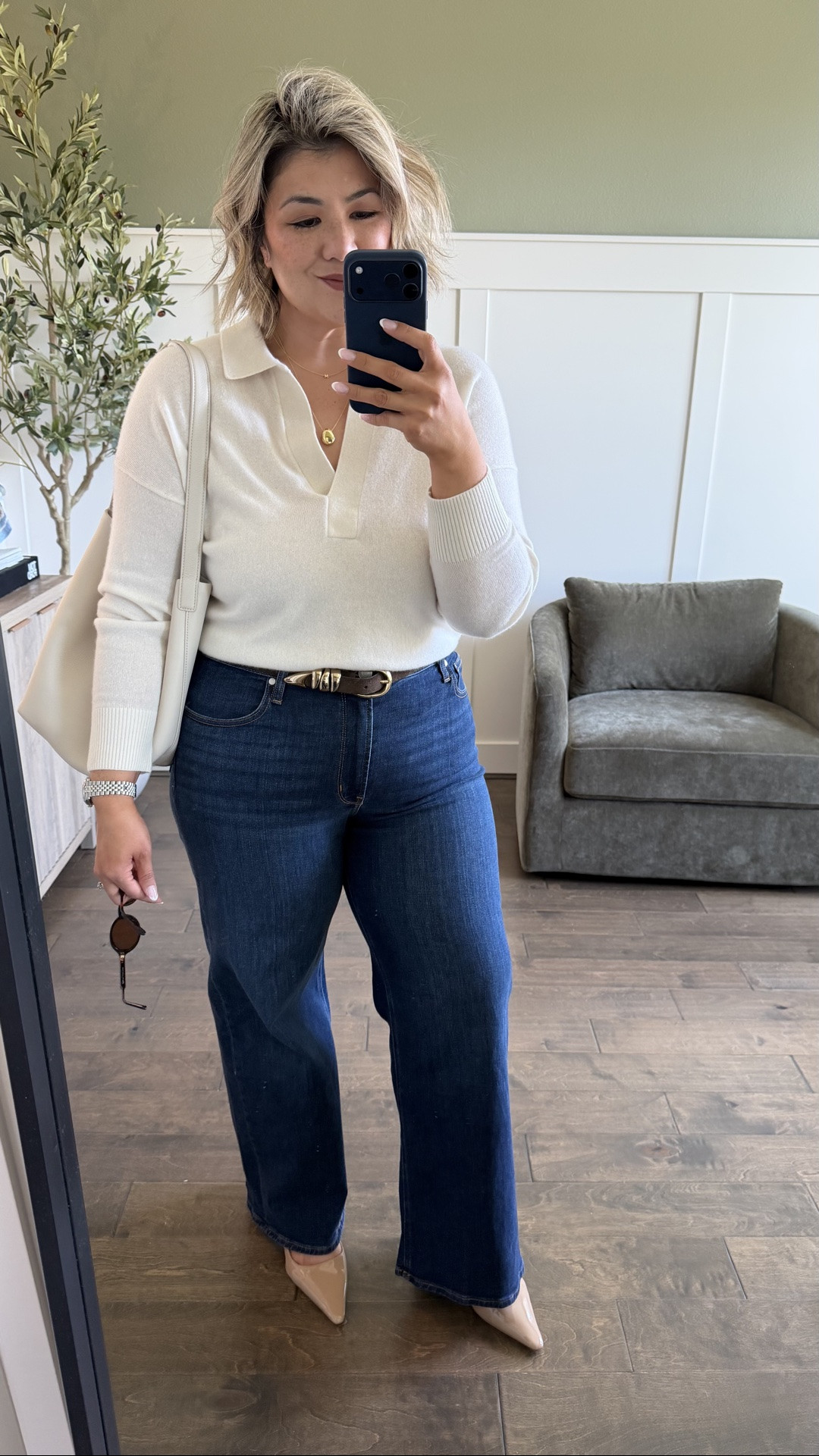 I tend to reach for classic pieces that make getting dressed, feel easy, and these favorites from @Quince  fit right into that category. Space everything is comfortable, incredibly versatile, and easy to style with what I already own.

Here are the details of what I’m wearing:

Mongolian Cashmere Polo Sweater
I’m wearing a size large in the color ivory. This runs true to size, however if you prefer a more oversized fit, I recommend sizing up.

Bella Stretch Wide Leg Jeans
I’m wearing a size 32 in the regular inseam in wash midnight blue. This runs true to size and has lots of stretch.

Scuba Single-Breasted Convertible Blazer
I am wearing a size x-large , however I could have worn a large. This one has tons of stretch and is incredibly comfortable. I added the Organic Heavyweight Fleece Hoodie blazer insert and 100% Mongolian Cashmere Ribbed Collar blazor insert in size L/XL.

Italian Leather Soft Bucket Shoulder Bag
Soft ivory in small and warm taupe in large.

#quincepartner

#LTKMidsize #LTKOver40 #LTKWorkwear
