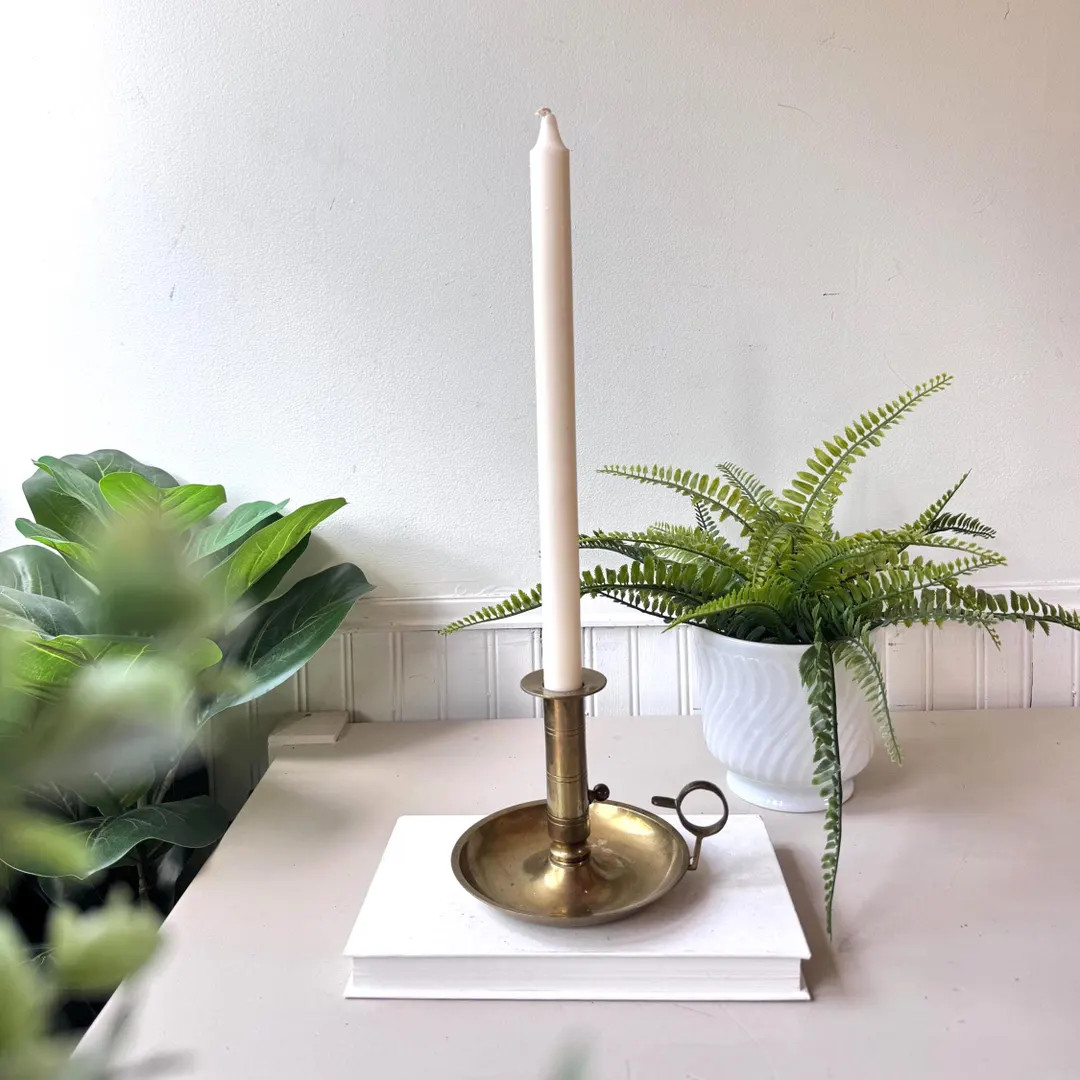 Vintage 1950s Brass Chamberstick Candlestick Holder, MCM Adjustable Push-up Taper Candle Holder W... | Etsy (US)