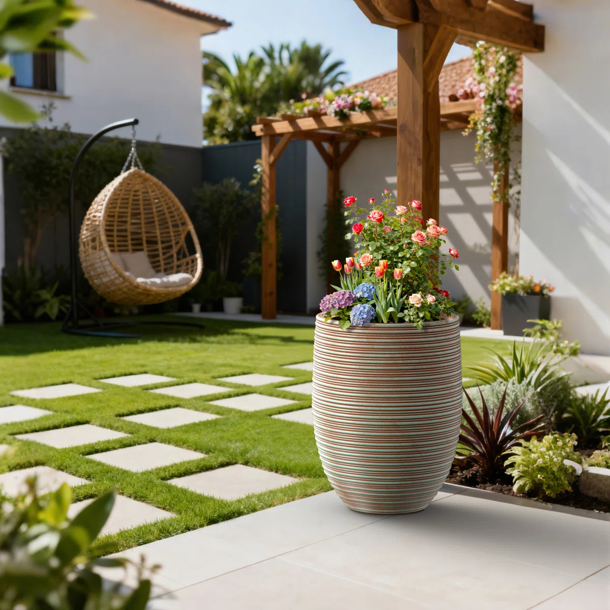 17 in. Teal(Upgraded Interior) Concrete Round Planter / Pot with Drainage Hole for Indoor & Outdo... | Wayfair North America