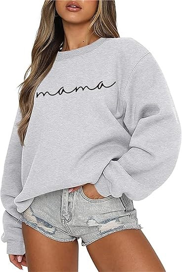 Oversized Mama Sweatshirts for Women Loose Fit Mom Sweatshirt Casual Mama Letter Print Pullover T... | Amazon (US)